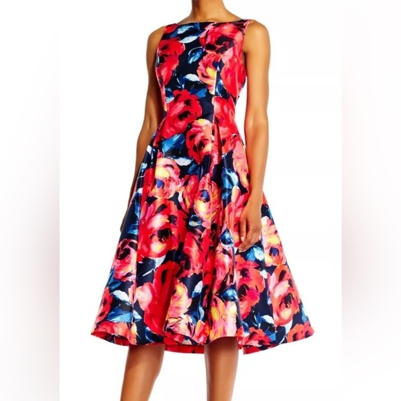 Adrianna Papell Floral Print Mikado Dress - Picture 1 of 9